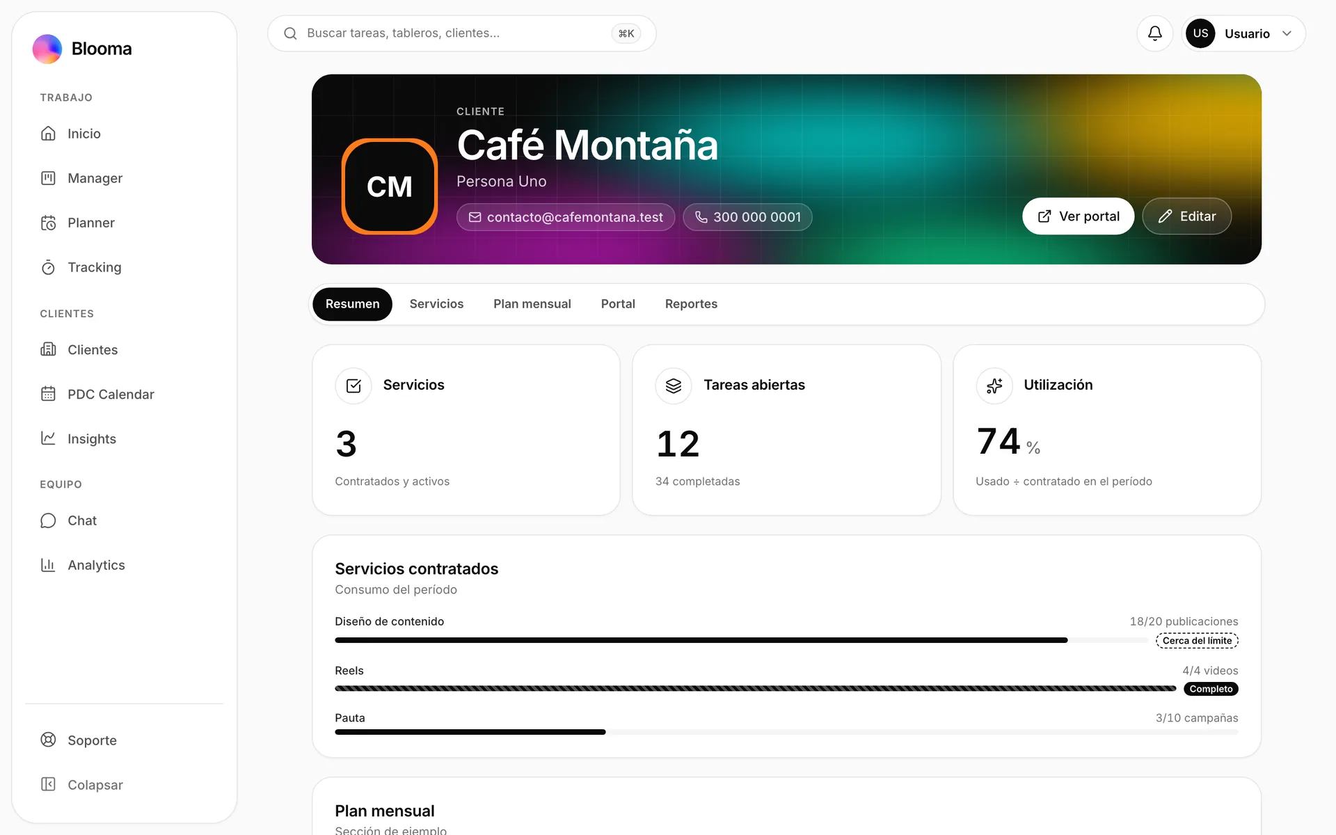 Ficha de cliente en Blooma