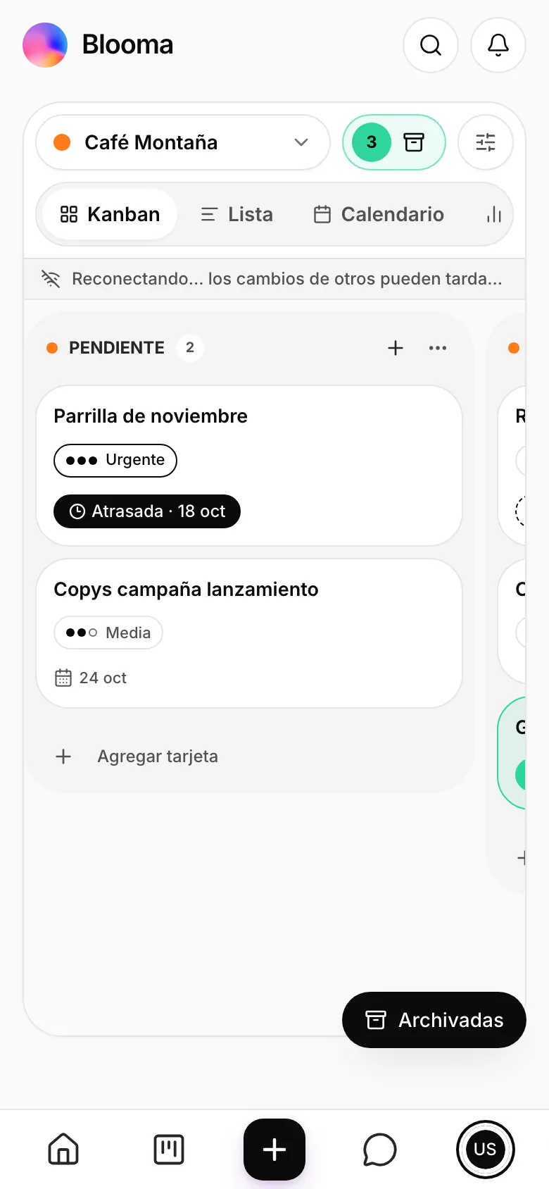 Manager de Blooma en el celular